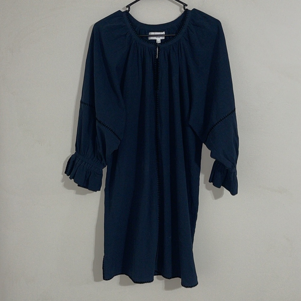 apiece apart blue embroidered boho smocked sleeve mini soft dress small
